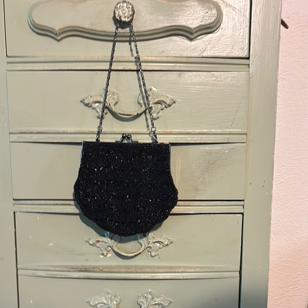 Elegant Black Beaded Evening Bag